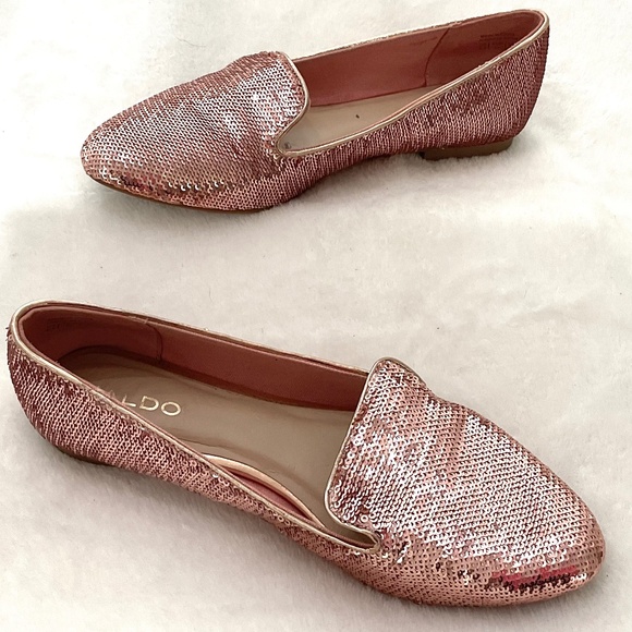 Pink ALDO Sequined Metallic Slip On Loafers Size 6.5 - Picture 2 of 11